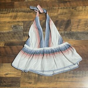 O'Neill Navy and White Striped Halter Peplum Top (L)